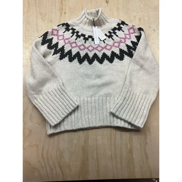 Sanctuary Women’s Tis the Season Fair Isle Mock Neck Sweater Sz XS Oversized - Picture 2 of 8